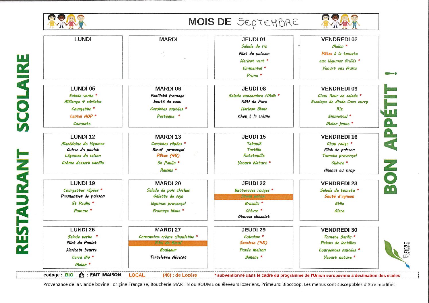 Menu de septembre