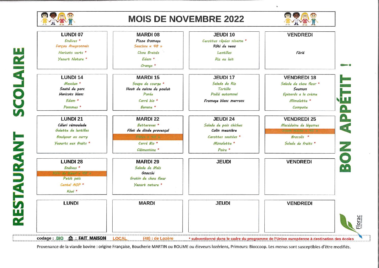 Menu novembre 2022